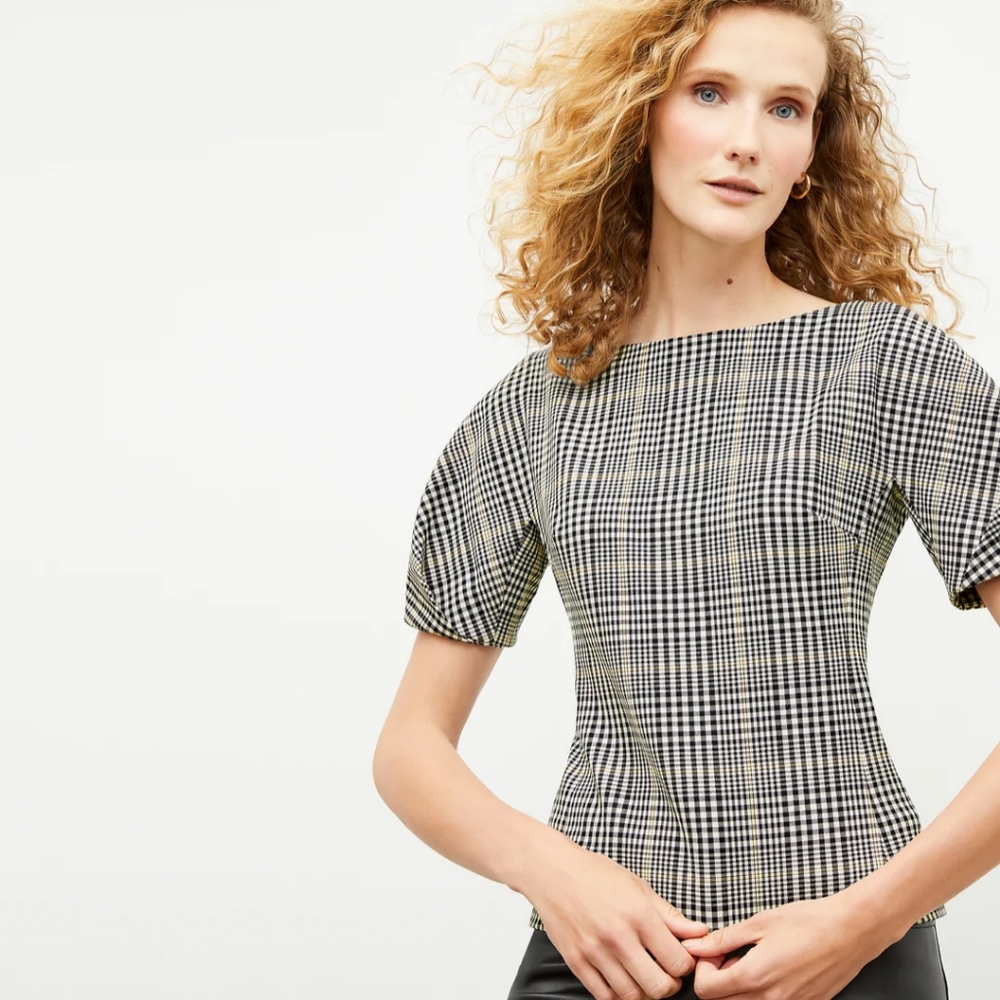 NWT The Eudora Top - Plaid Sharkskin Color Black/White Size 8